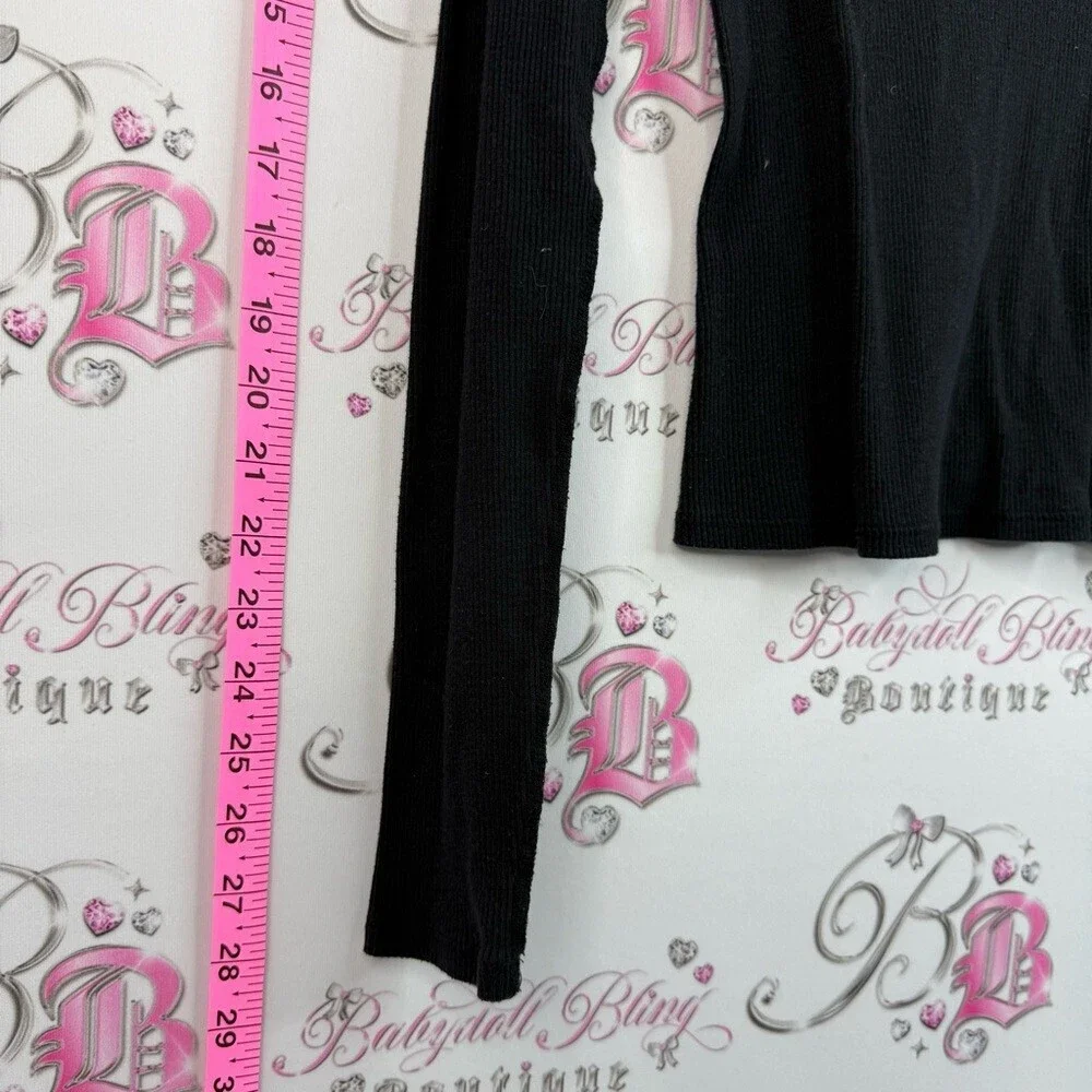 Free People long sleeve shirt stretchy Black Ribbed Scoop Neck Long Sleeve Top